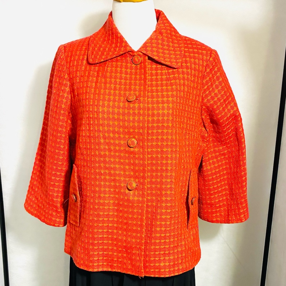 Banana Republic pink and orange woven pea coat polka dot